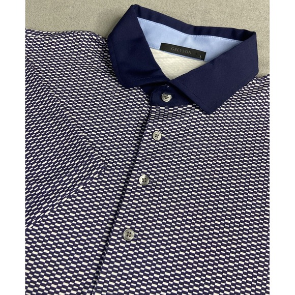 Greyson Shirt Mens‎ Large Blue Golf Polo Geometric Performance Wicking Stretch - Picture 1 of 9